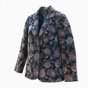 Paddle & Saddle Vintage 90s Floral Velvet Blazer Single Button Navy M